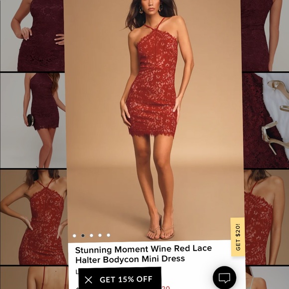 Wine Red Lace Halter Bodycon Mini Dress - Picture 2 of 9